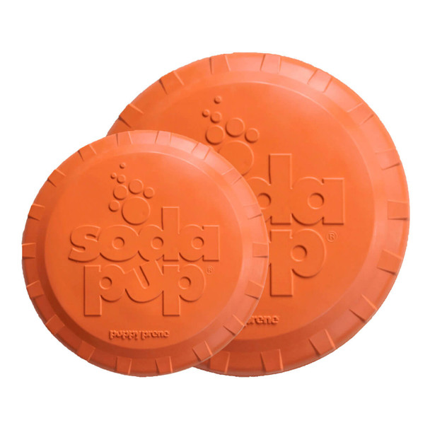 SodaPup Bottle Top Flyer Durable Rubber Retrieving Frisbee in Orange